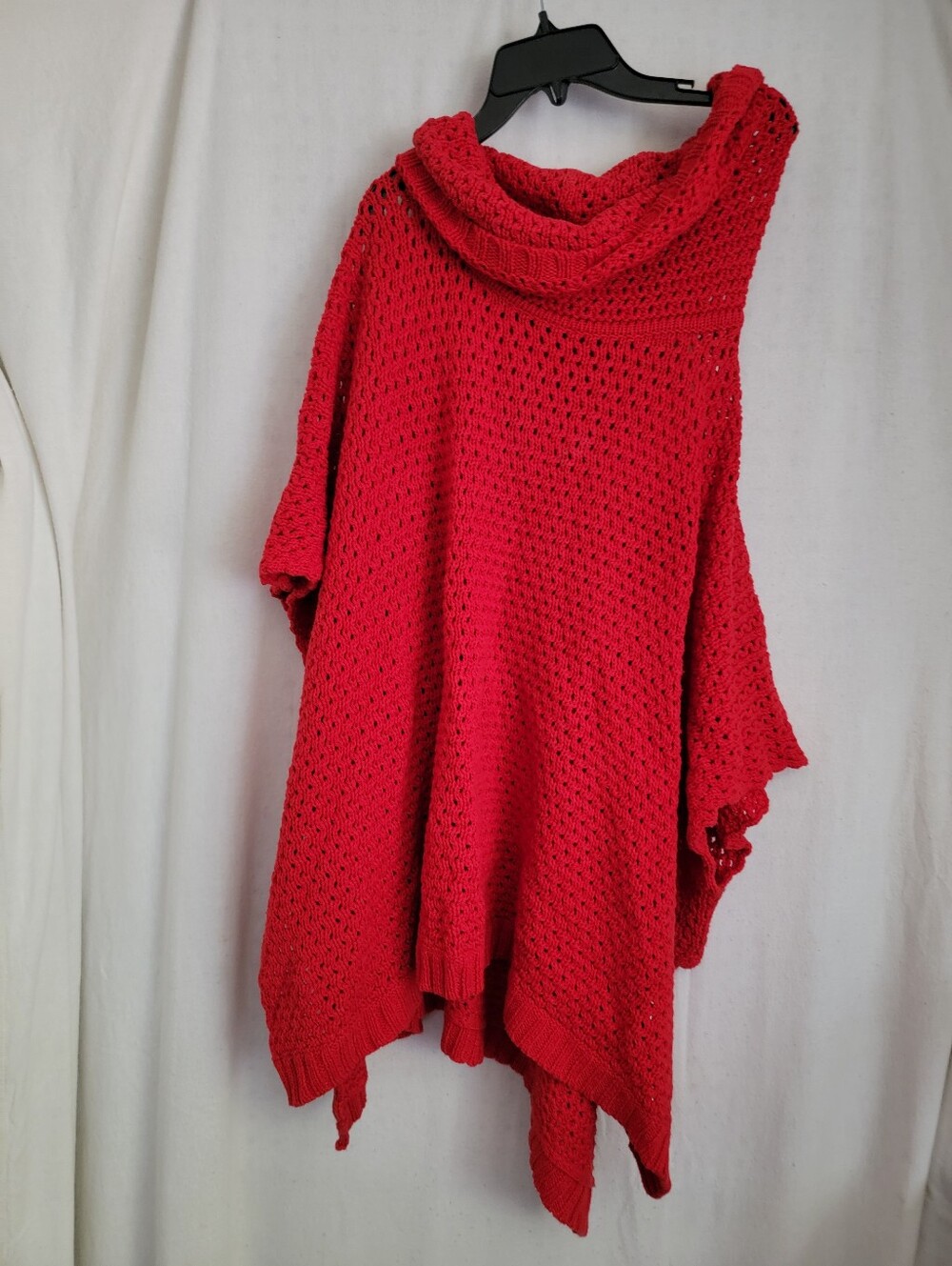 crown & ivy Red Crochet Cowl Neck Poncho Sweater